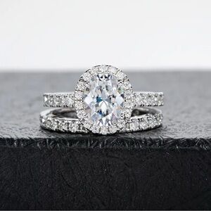 Certified 2ct Oval FULL Moissanite Diamond Bridal Set